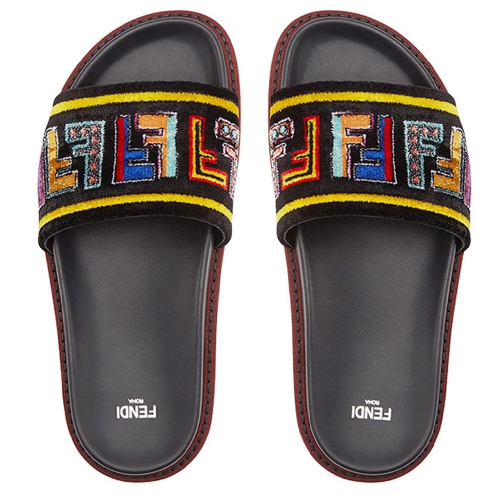 FENDI Logo AUTHENTIC Mink Leather Slides